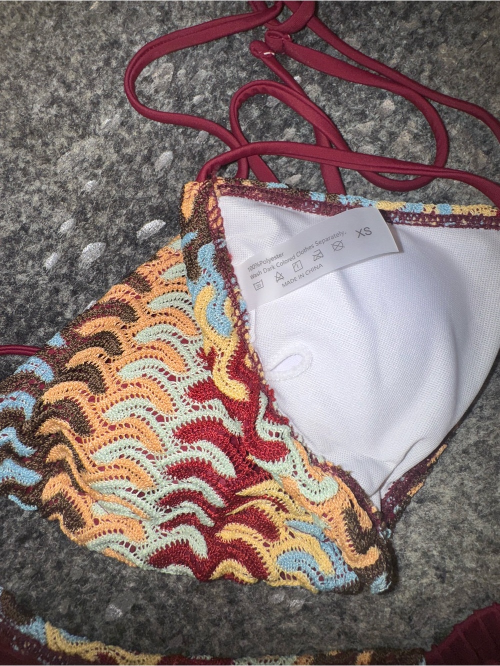 Crocheted Multicolor Wave Bikini Top & Bottom - Burgundy Accents - Picture 3 of 5